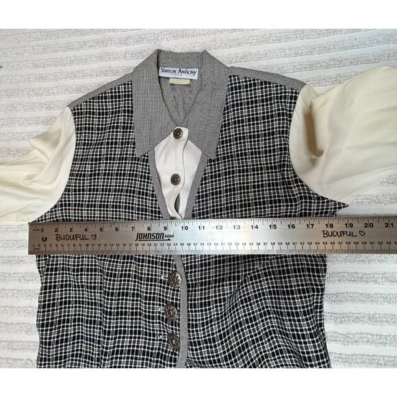 Vintage Women's Sharon Anthony Long Sleeve White Blouse Houndstooth Vest Size 4P - Picture 6 of 10